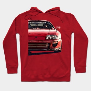 Explosive Fury: Red Supra Front Fiery Half Body Posterize Car Design Hoodie